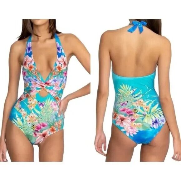 Johnny Was One Piece Swimsuit Tie Dye Twist Keyhole Size XXl 2XL NWT